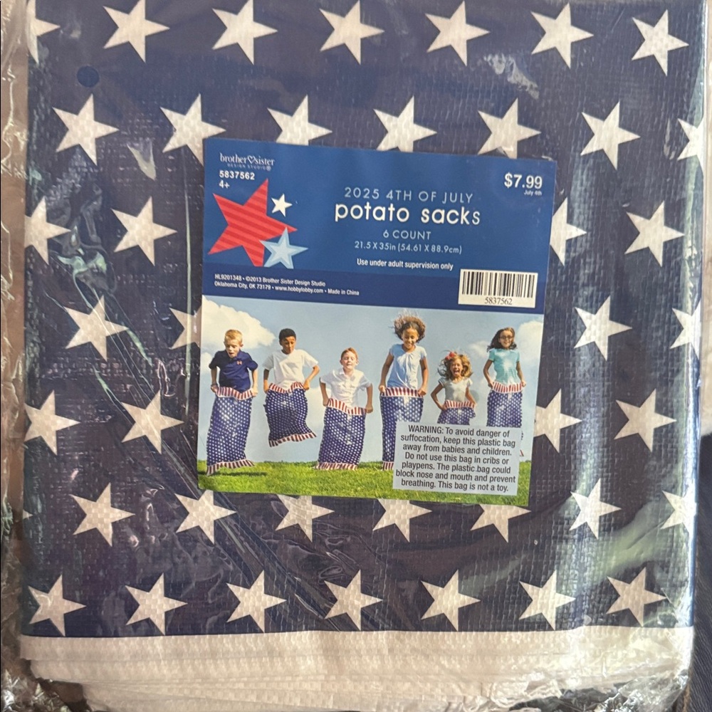 Blue and White Potato Sacks